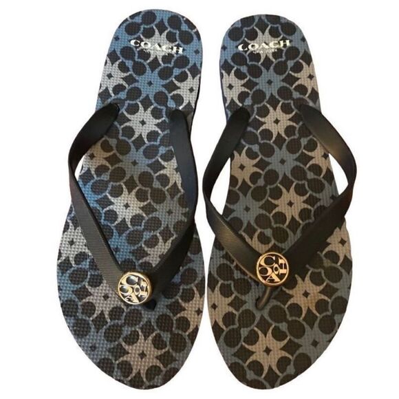 Coach women’s New York, Alessa geometric, print logo, flip-flop sandals, size 8 - Picture 2 of 6